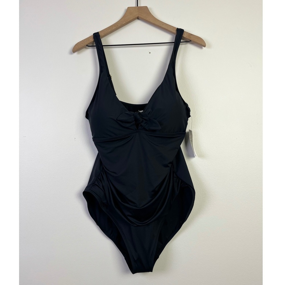 Lauren Ralph Lauren Minimalist Underwire One Piece Swimsuit Shirred Black 16 New